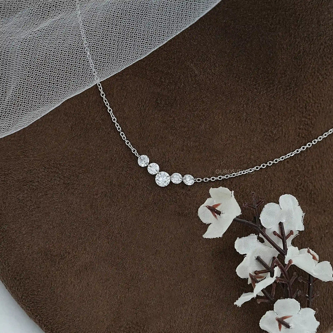 Five Stone Round Diamond Drill Necklace Necklaces
