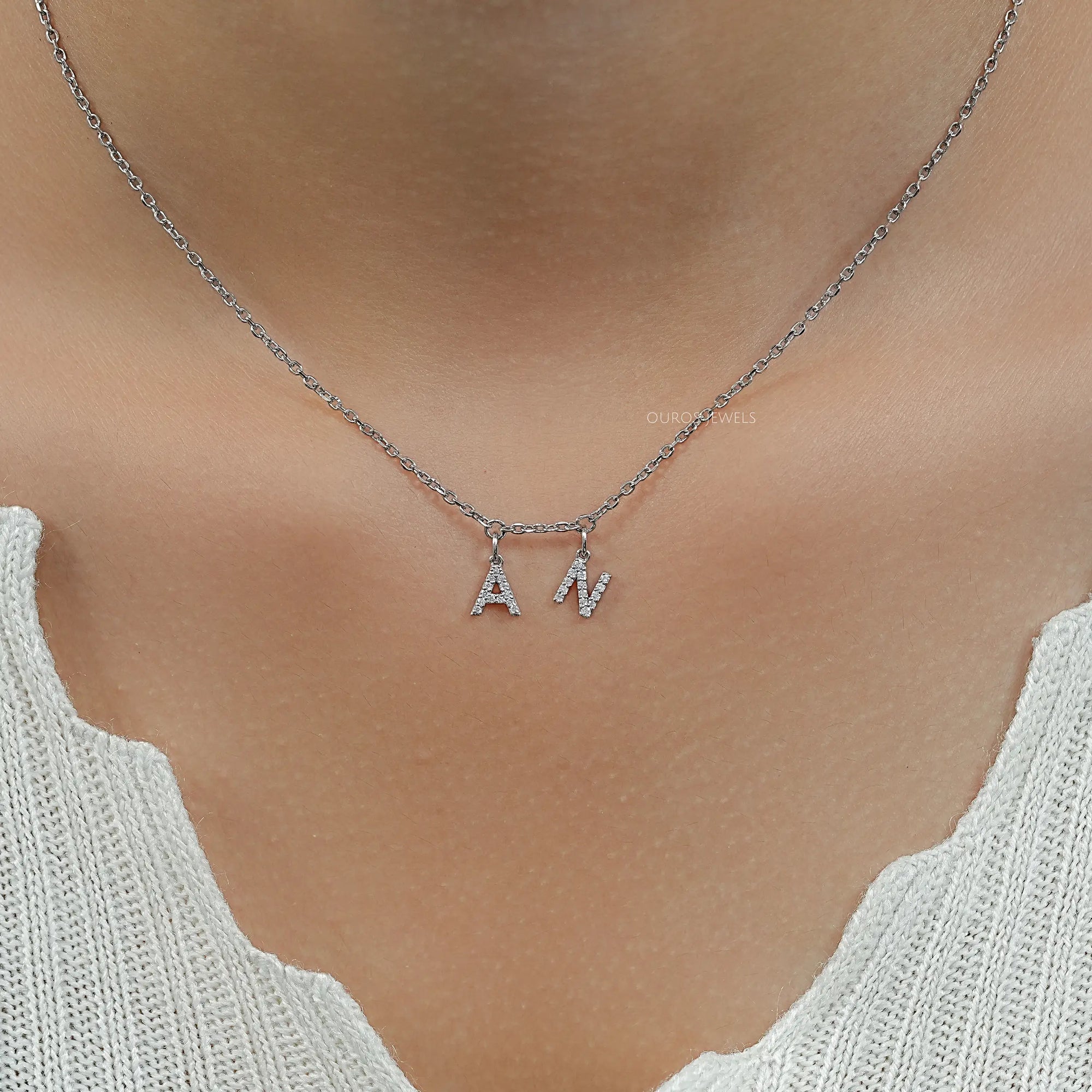 Round Diamond Customize AN Letter Charms Pendant