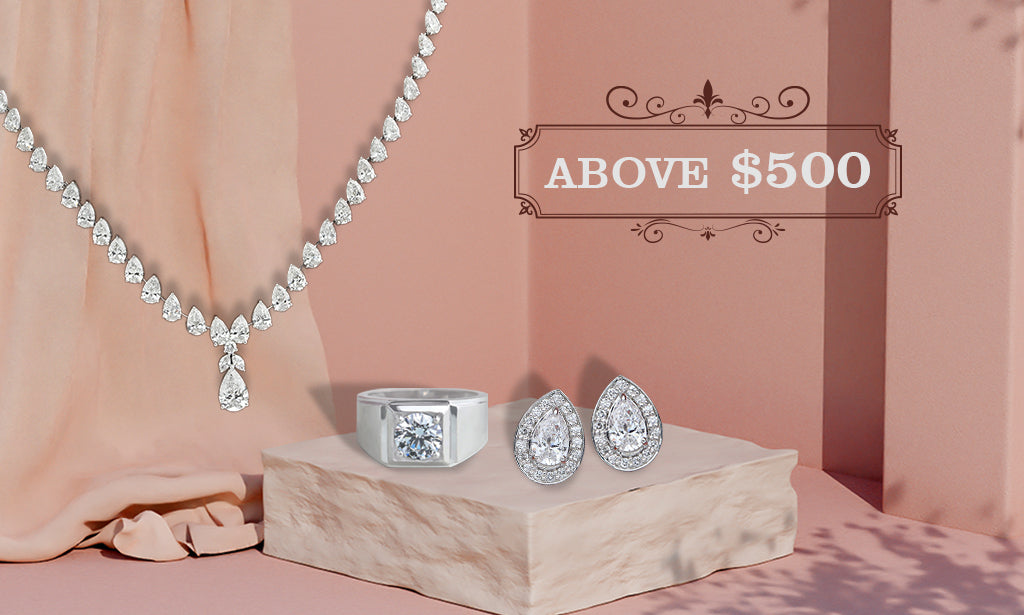 Image showing luxurious Lab-Grown diamond jewelry including pear,oval and marquise diamond stud earrings