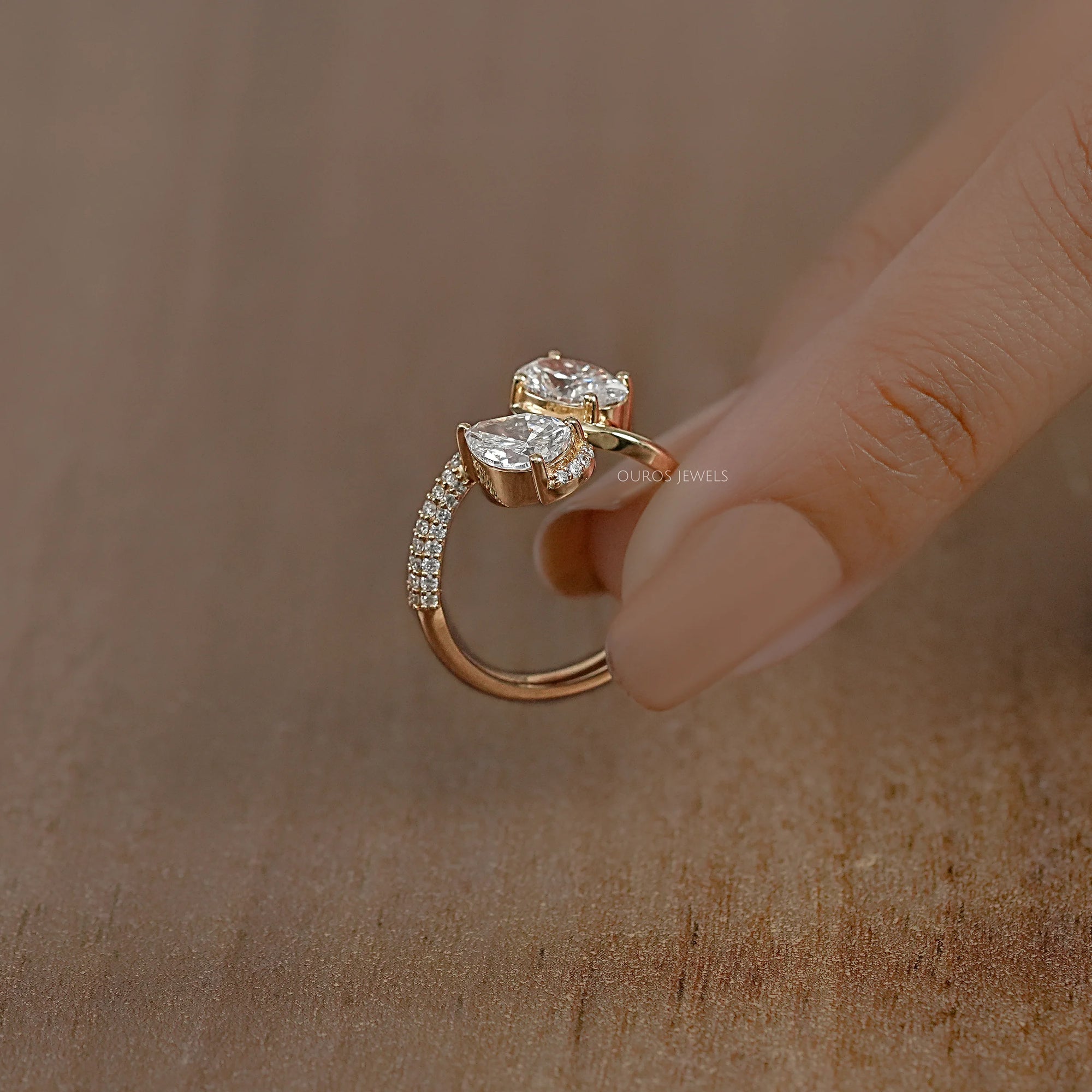 Two Stone Accent Diamond Bypass Engagement Ring Ring