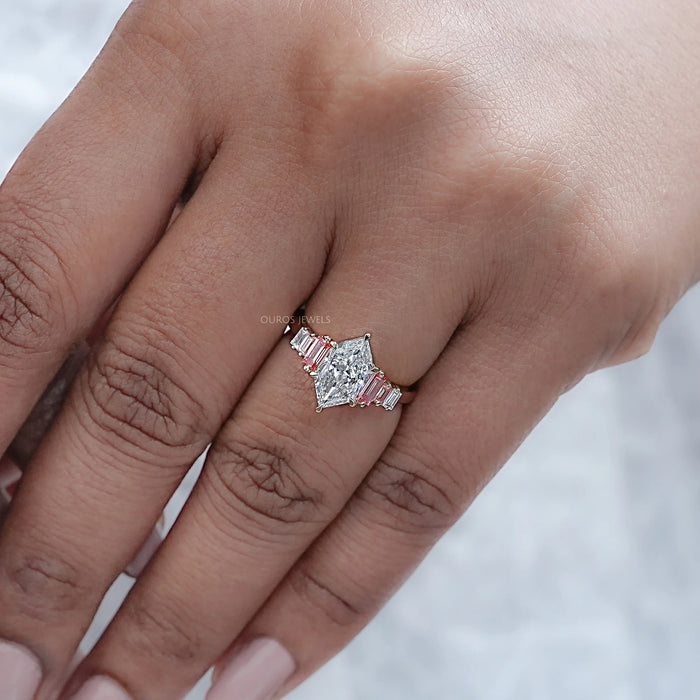 dutch marquise cut with baguette lab diamond engagement ring in finger