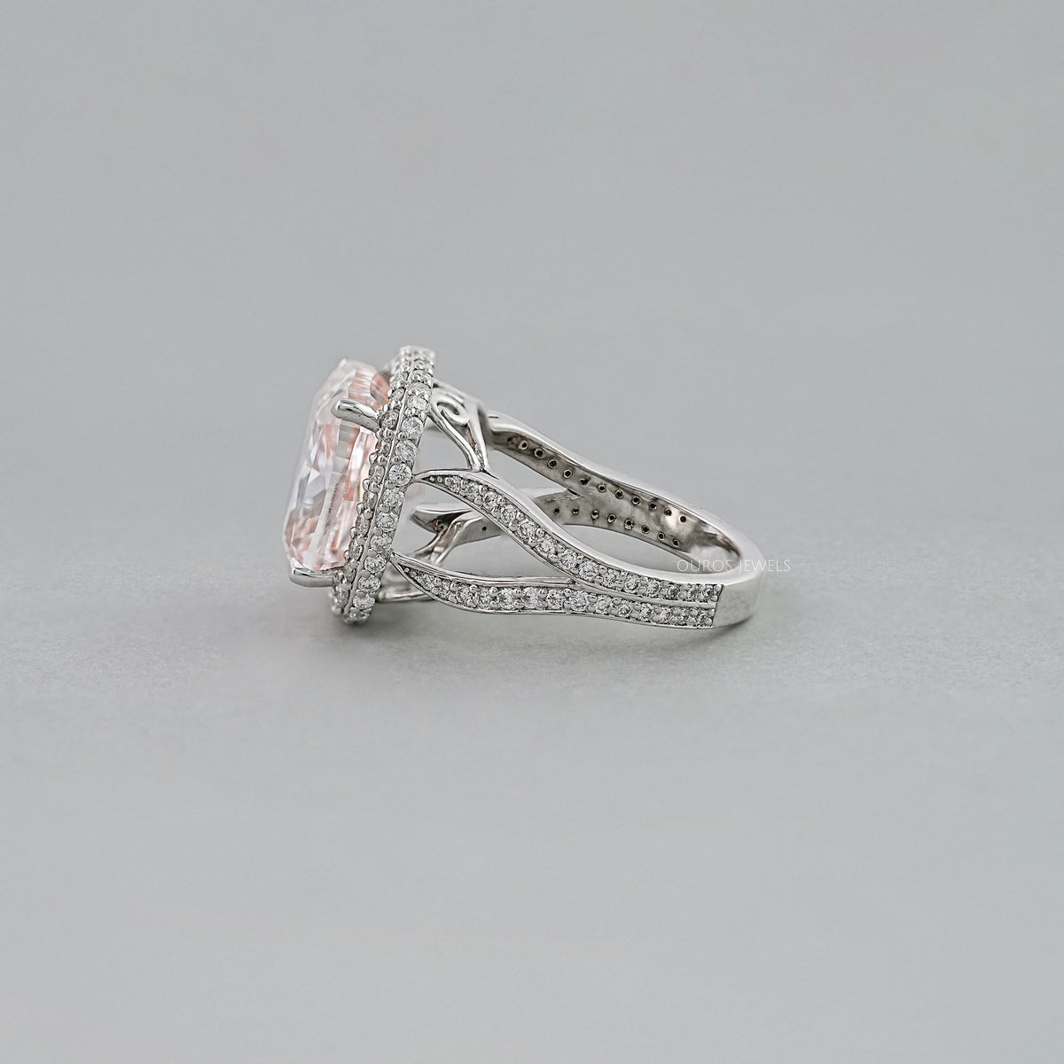 Intense Pink Cushion Lab Diamond Halo Engagement Ring Ring