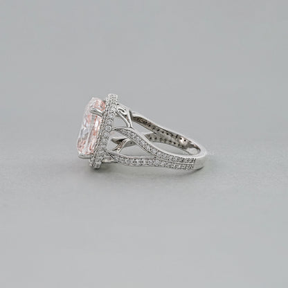Intense Pink Cushion Lab Diamond Halo Engagement Ring Ring