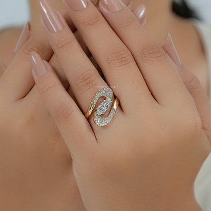 Old Mine Moval Diamond Bypass Accent Ring