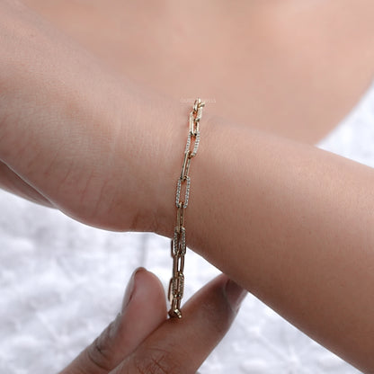 Round Lab Diamond Paperclip Link Bracelet