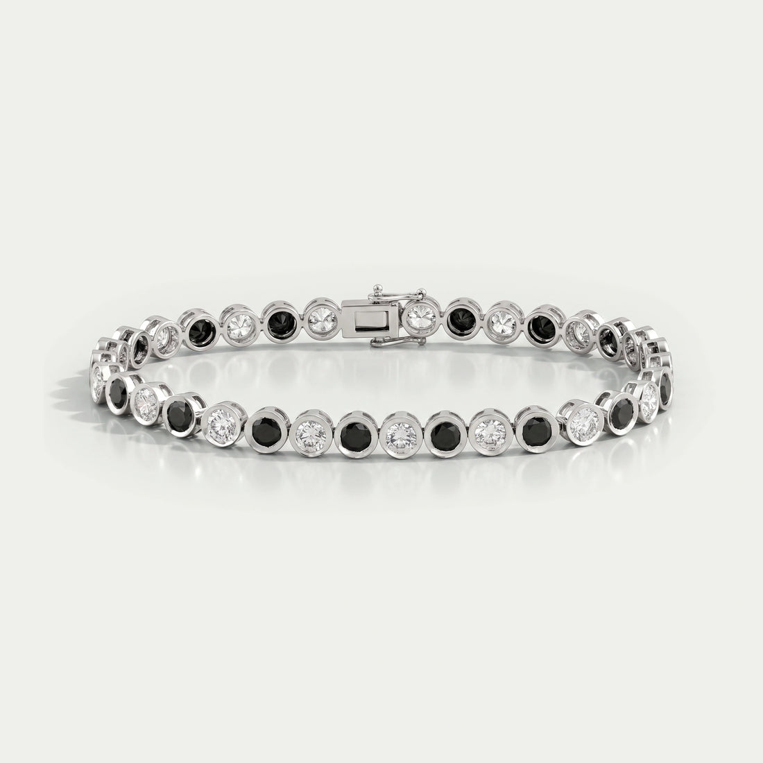 Alternative Bezel Set Round Cut Black Diamond Bracelet Rings