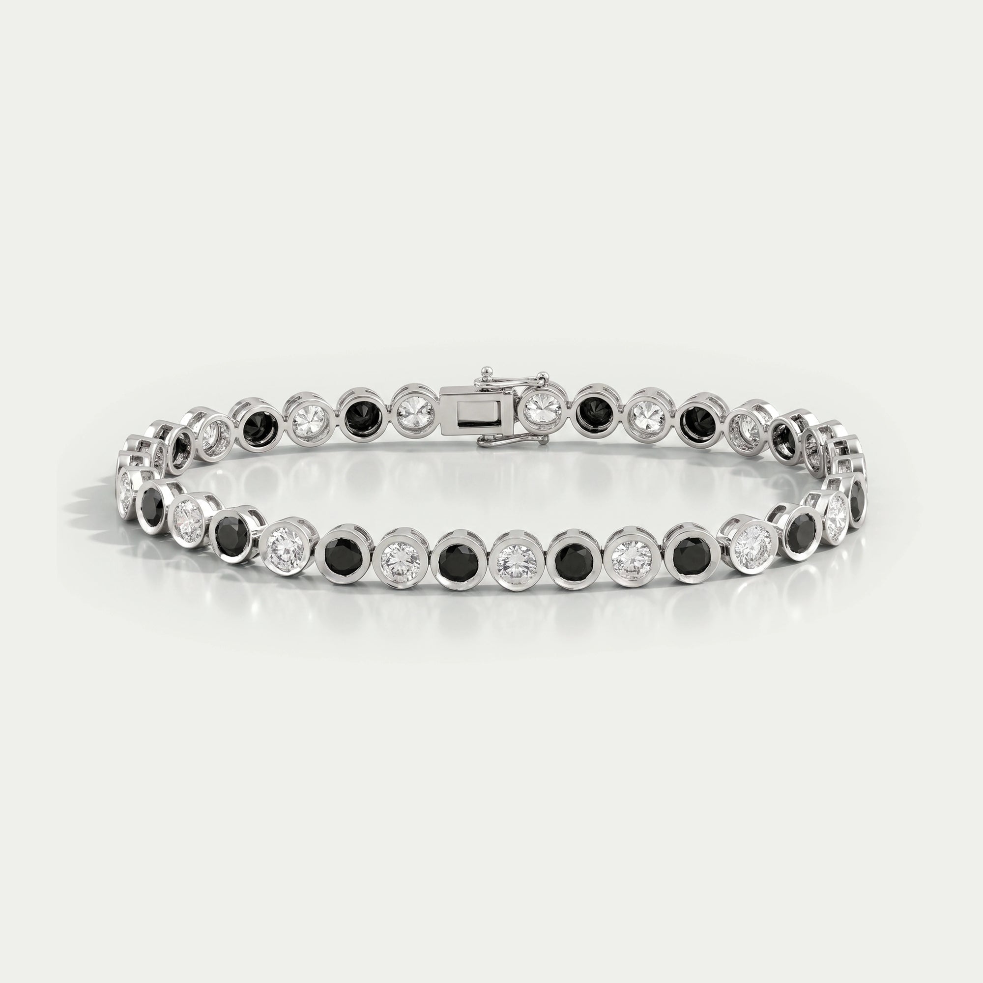 Alternative Bezel Set Round Cut Black Diamond Bracelet Rings