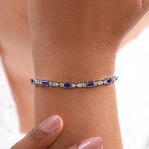 Emerald Cut Sapphire And Lab Diamond Bracelet