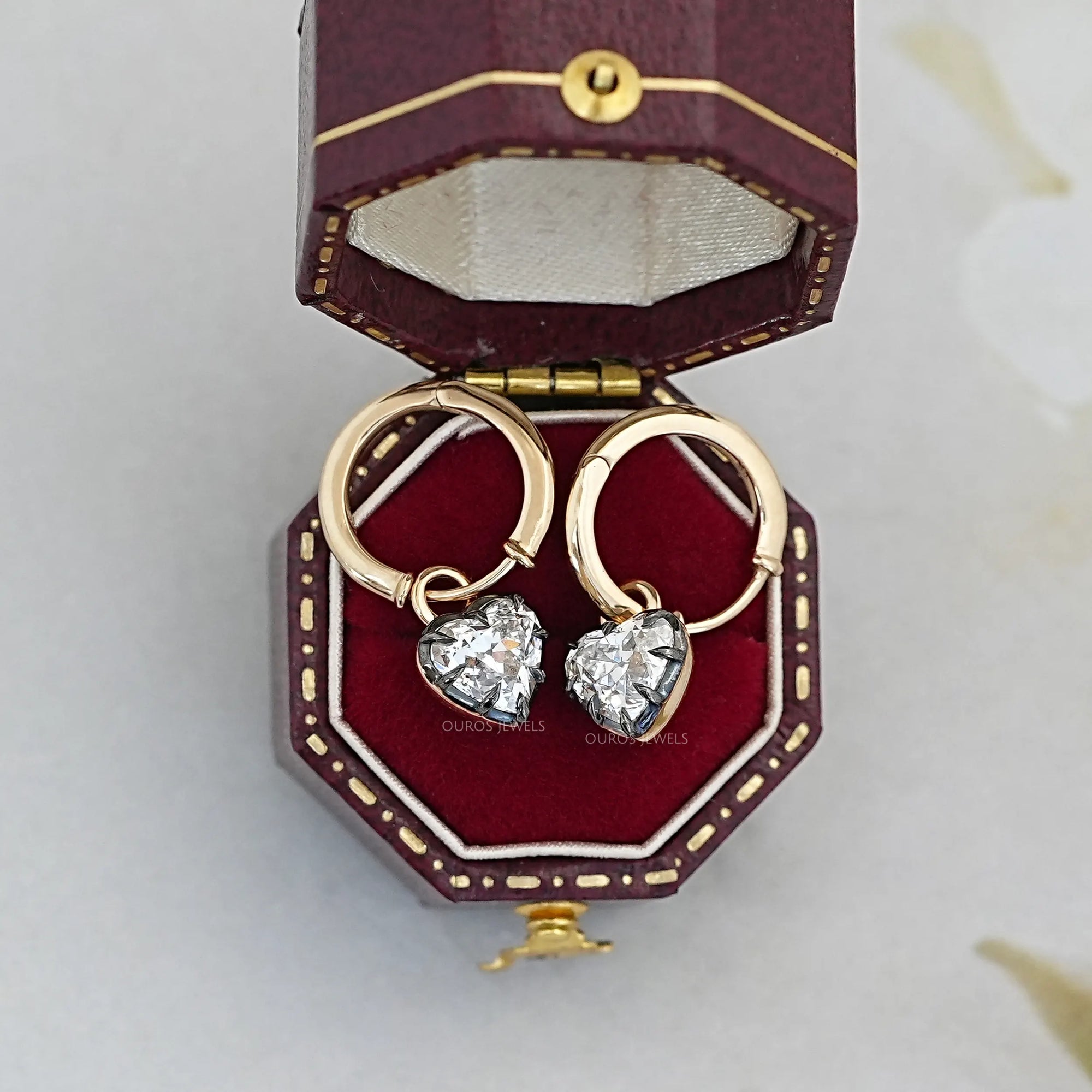 Old Mine Heart Cut Lab Diamond Dangle Earring Earring