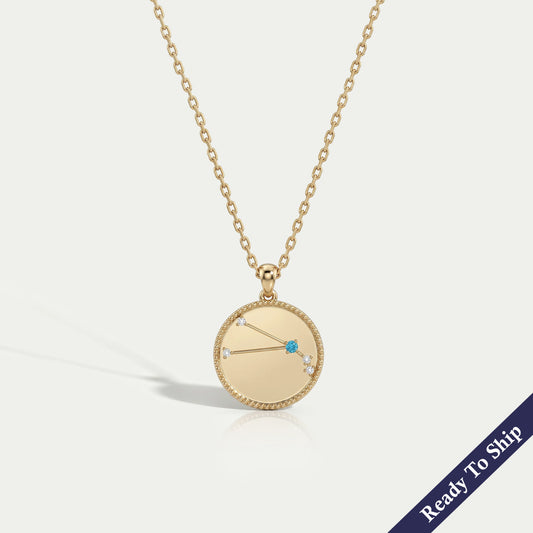 Aries Zodiac Blue Topaz Gemstone Pendant Necklaces