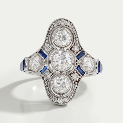 Bague de fiançailles Art Déco ancienne à taille ronde européenne
