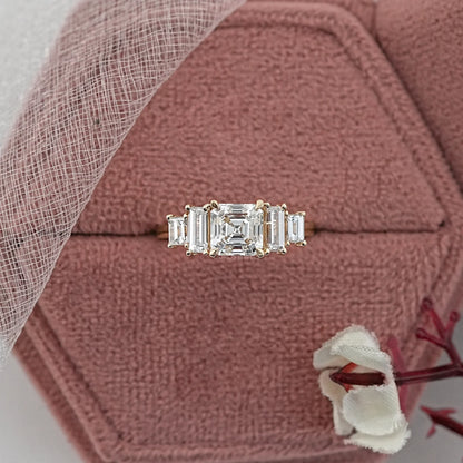 Asscher And Baguette Diamond Five Stone Engagement Ring Rings