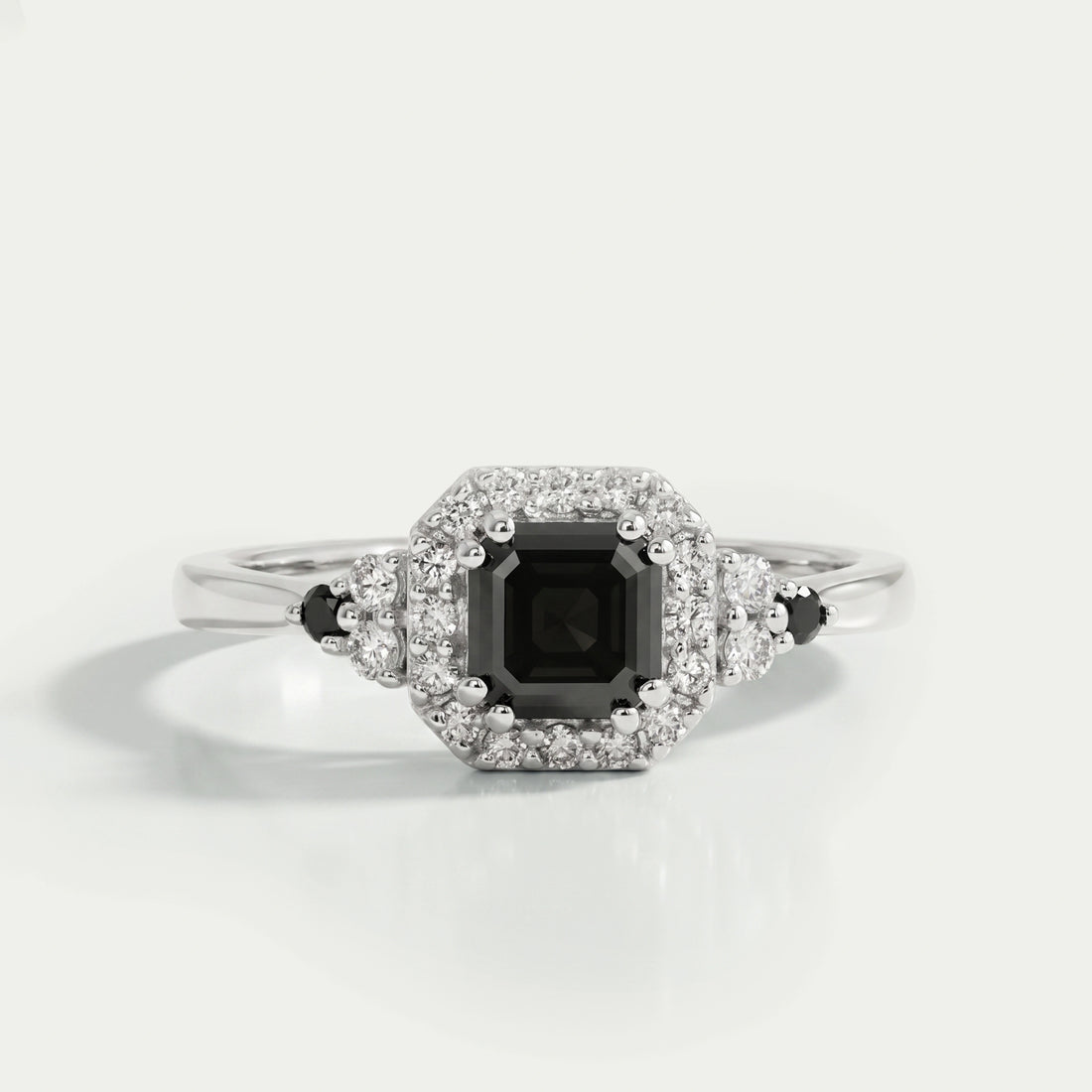 Asscher Cut Black Diamond Halo Ring Ring