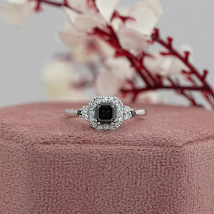 Asscher Cut Black Diamond Halo Ring