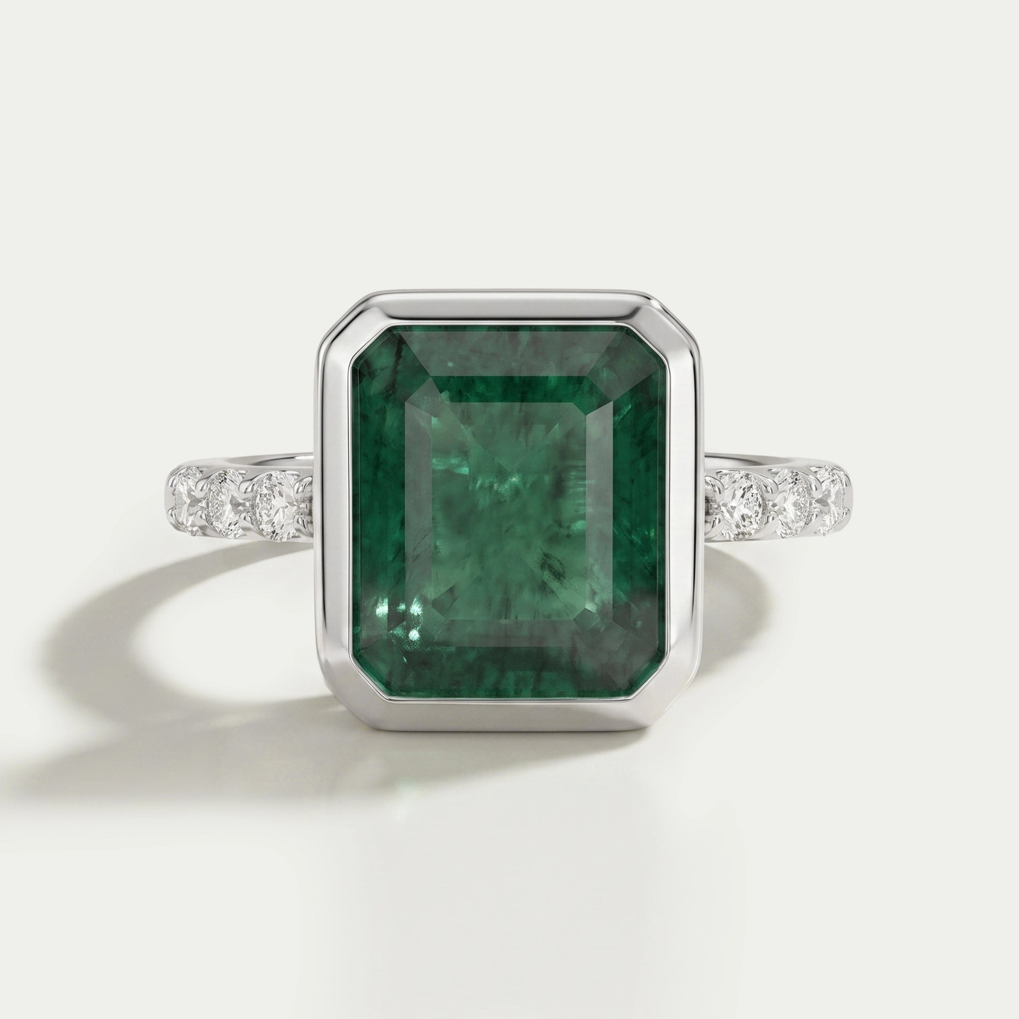 Asscher Cut Emerald Gemstone Bezel Set Ring Ring