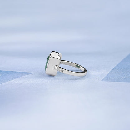 Asscher Cut Emerald Gemstone Bezel Set Ring Ring