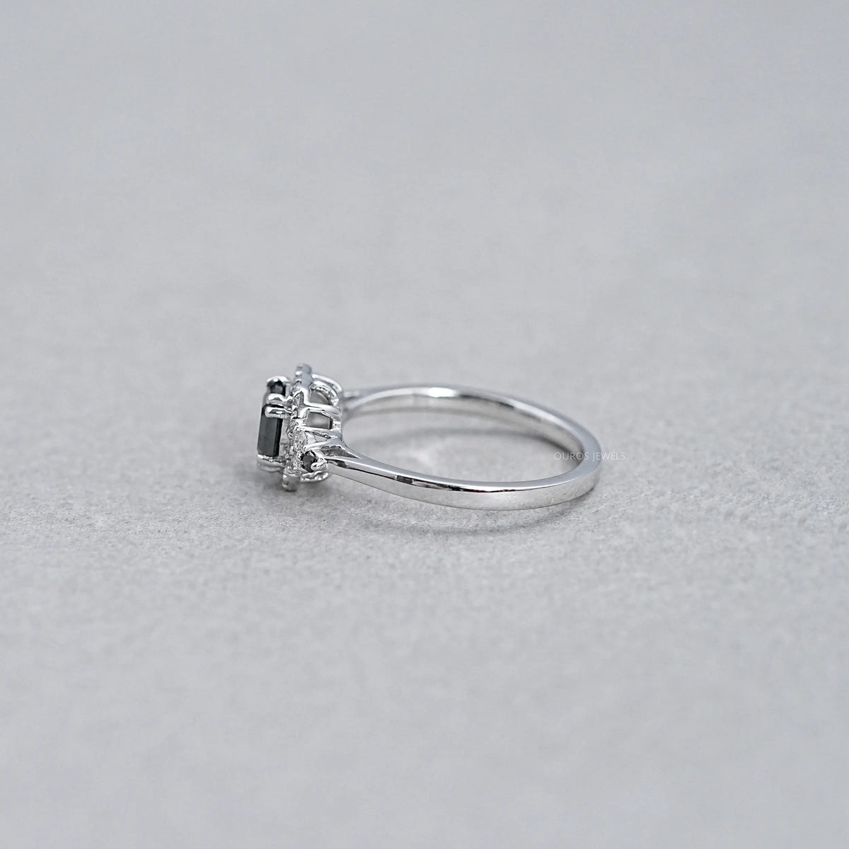 Asscher Cut Black Diamond Halo Ring Ring