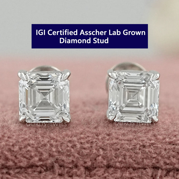 Boucles d'oreilles à tige en diamants de laboratoire taille Asscher