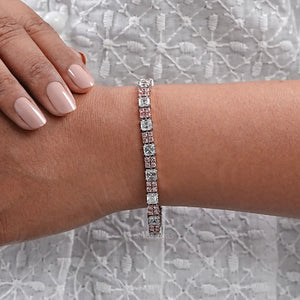 Bracelet de tennis avec diamant rond rose taille Asscher