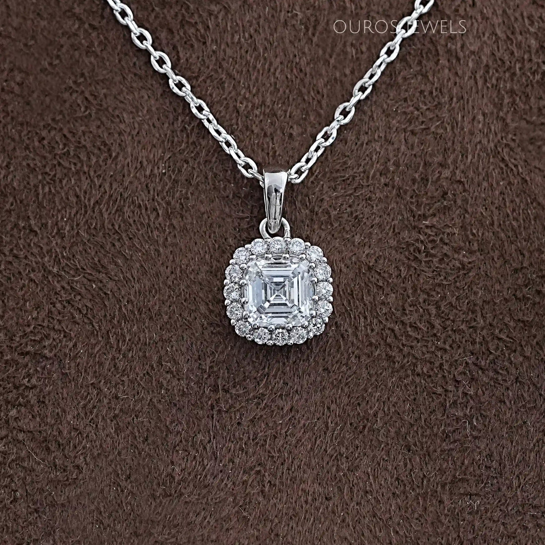 Asscher Lab Diamond Halo Pendant Necklaces