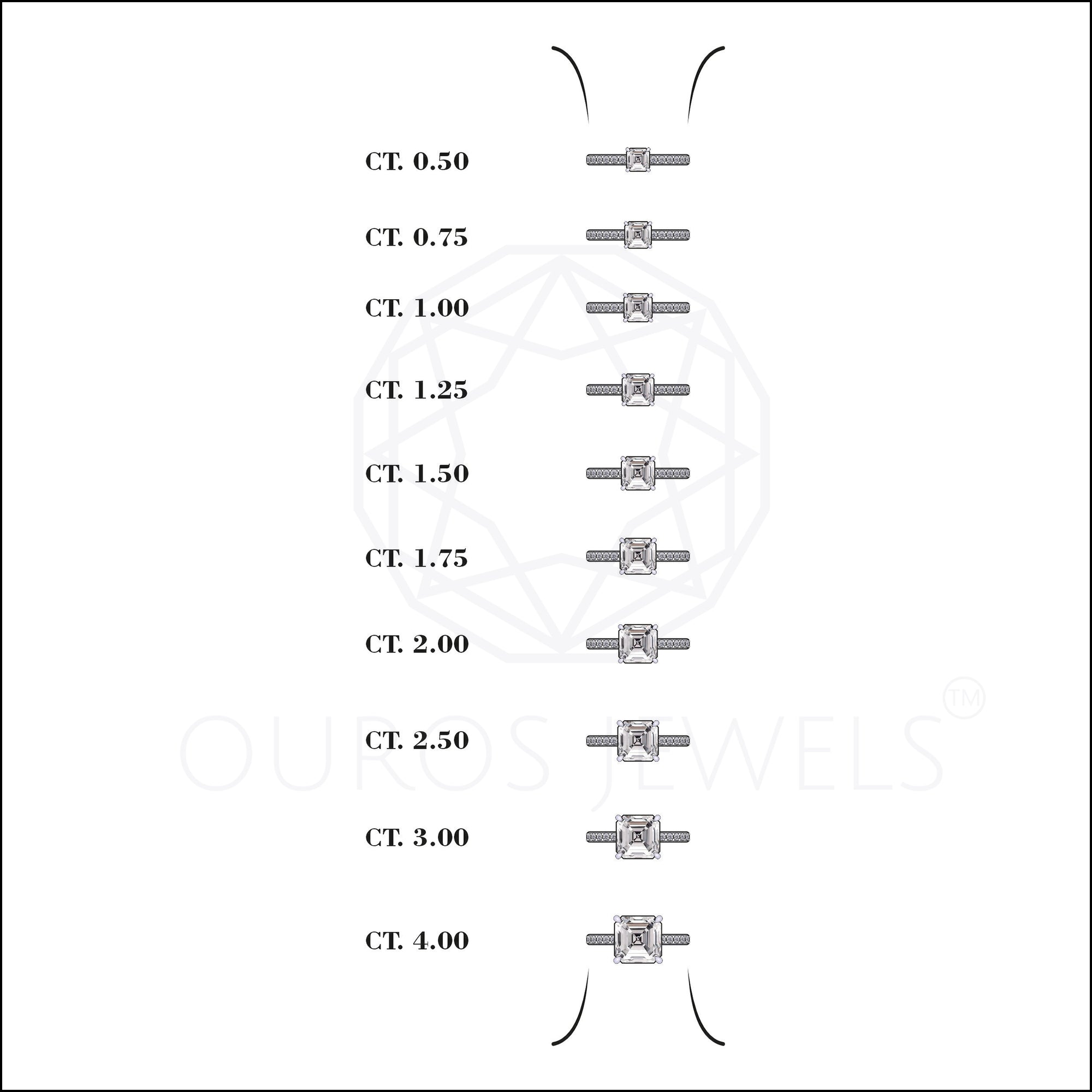 Asscher Cut Solitaire Accent Diamond Engagement Ring
