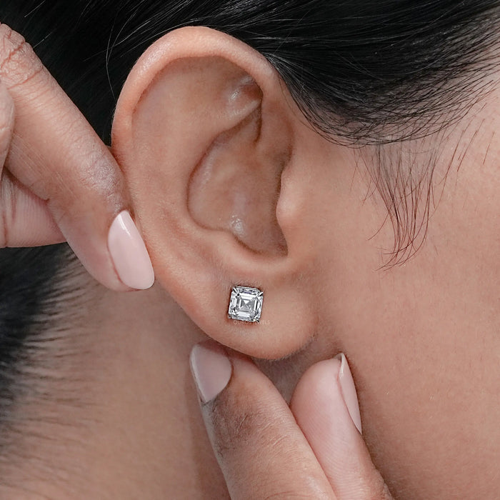Boucles d'oreilles à tige en diamants de laboratoire taille Asscher