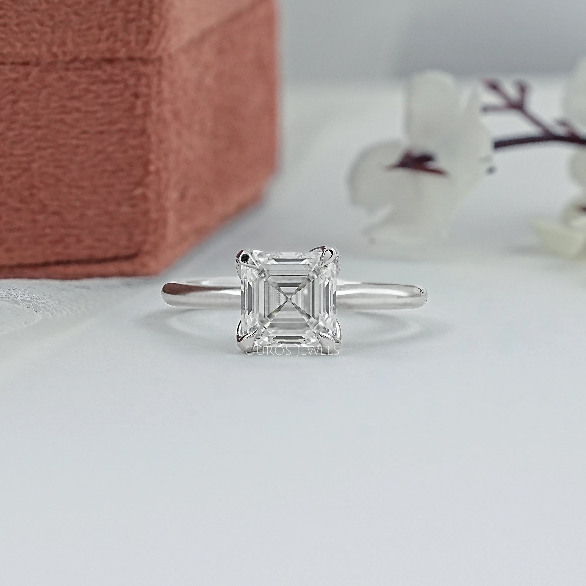 Asscher Cut Tulip Set Hidden Halo Ring Ring