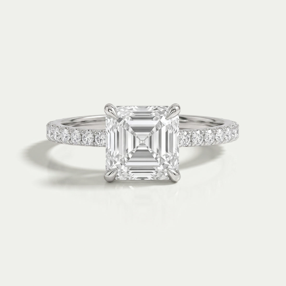 Asscher Cut Solitaire Accent Diamond Engagement Ring