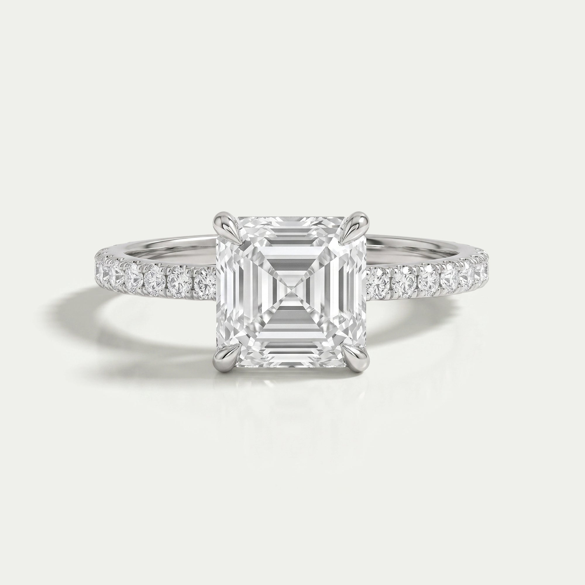 Asscher Cut Solitaire Accent Diamond Engagement Ring