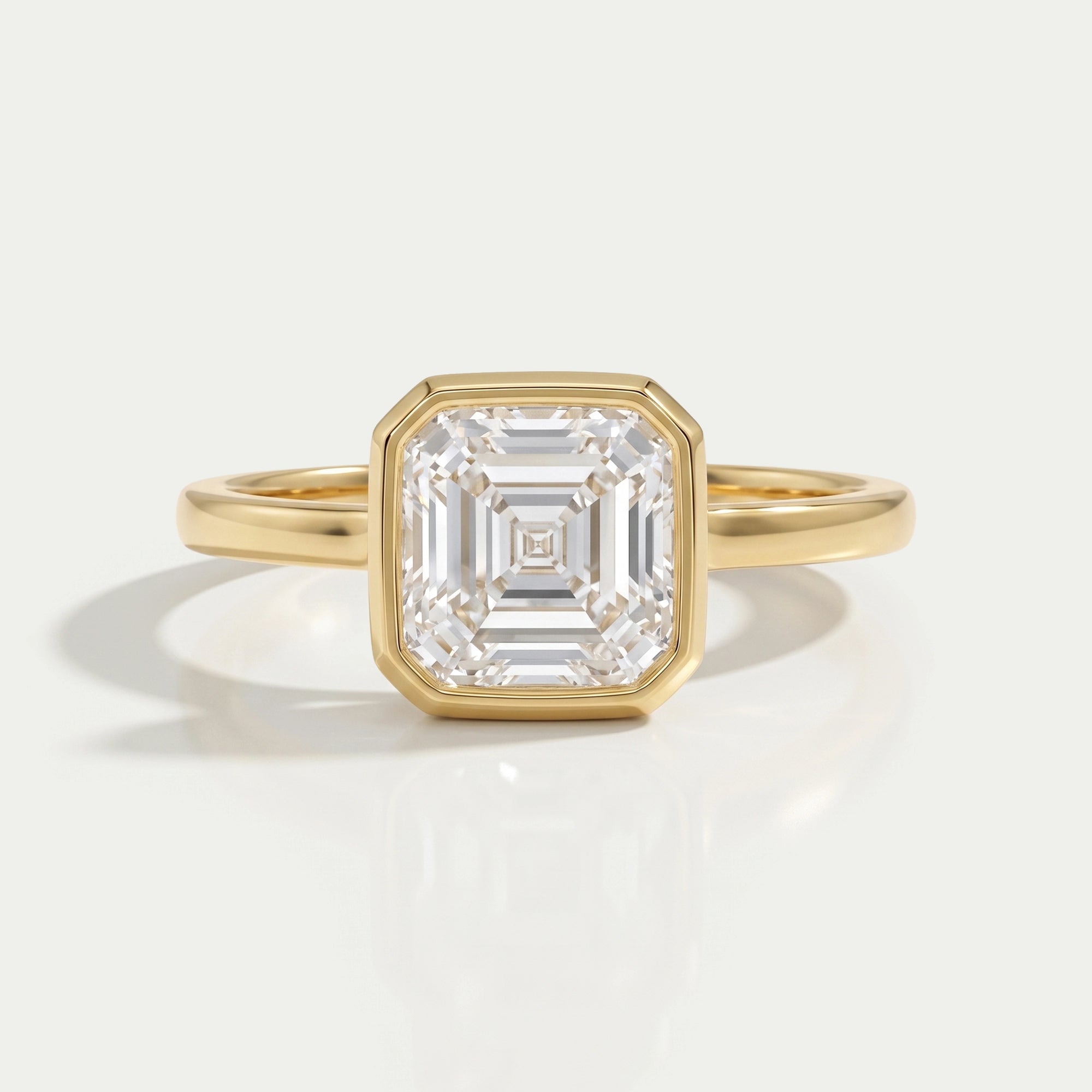 Asscher Lab Diamond Bezel Set Solitaire Ring