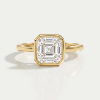 Asscher Lab Diamond Bezel Set Solitaire Ring