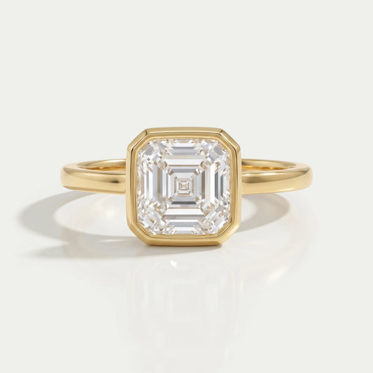 Asscher Lab Diamond Bezel Set Solitaire Ring