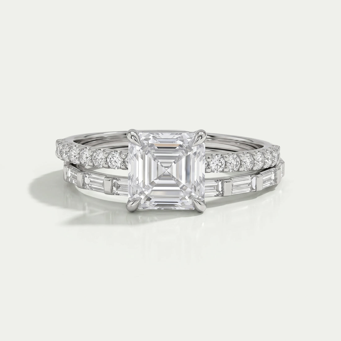 Asscher Lab Diamond Solitaire Accent Bridal Ring Set Rings