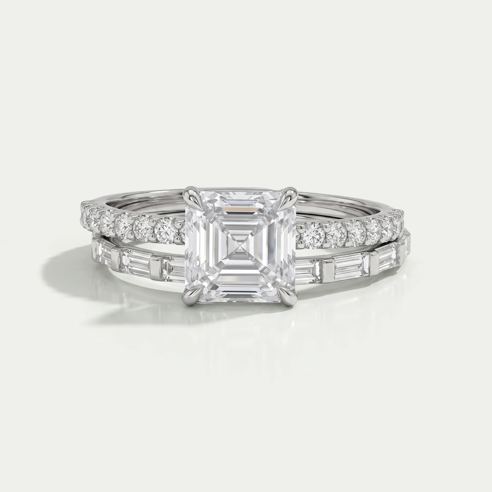Asscher Lab Diamond Solitaire Accent Bridal Ring Set Rings