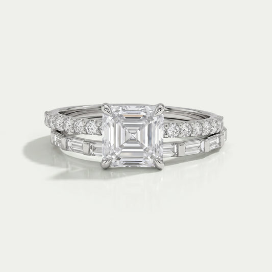 Asscher Lab Diamond Solitaire Accent Bridal Ring Set