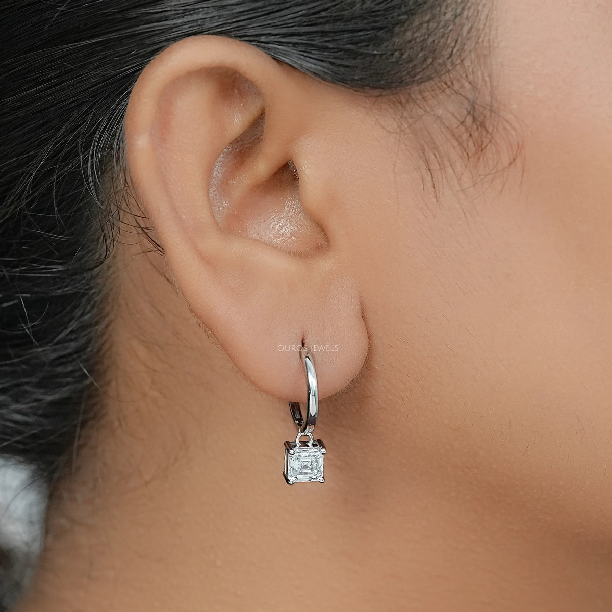 Asscher Lab Diamond Dangle Hoop Earrings Earrings