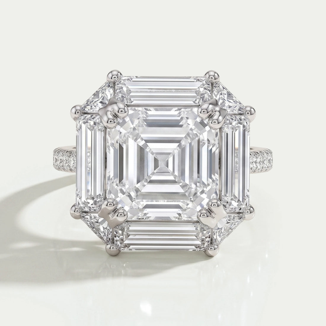 Asscher Cut Baguette Halo Accent Diamond Engagement Ring