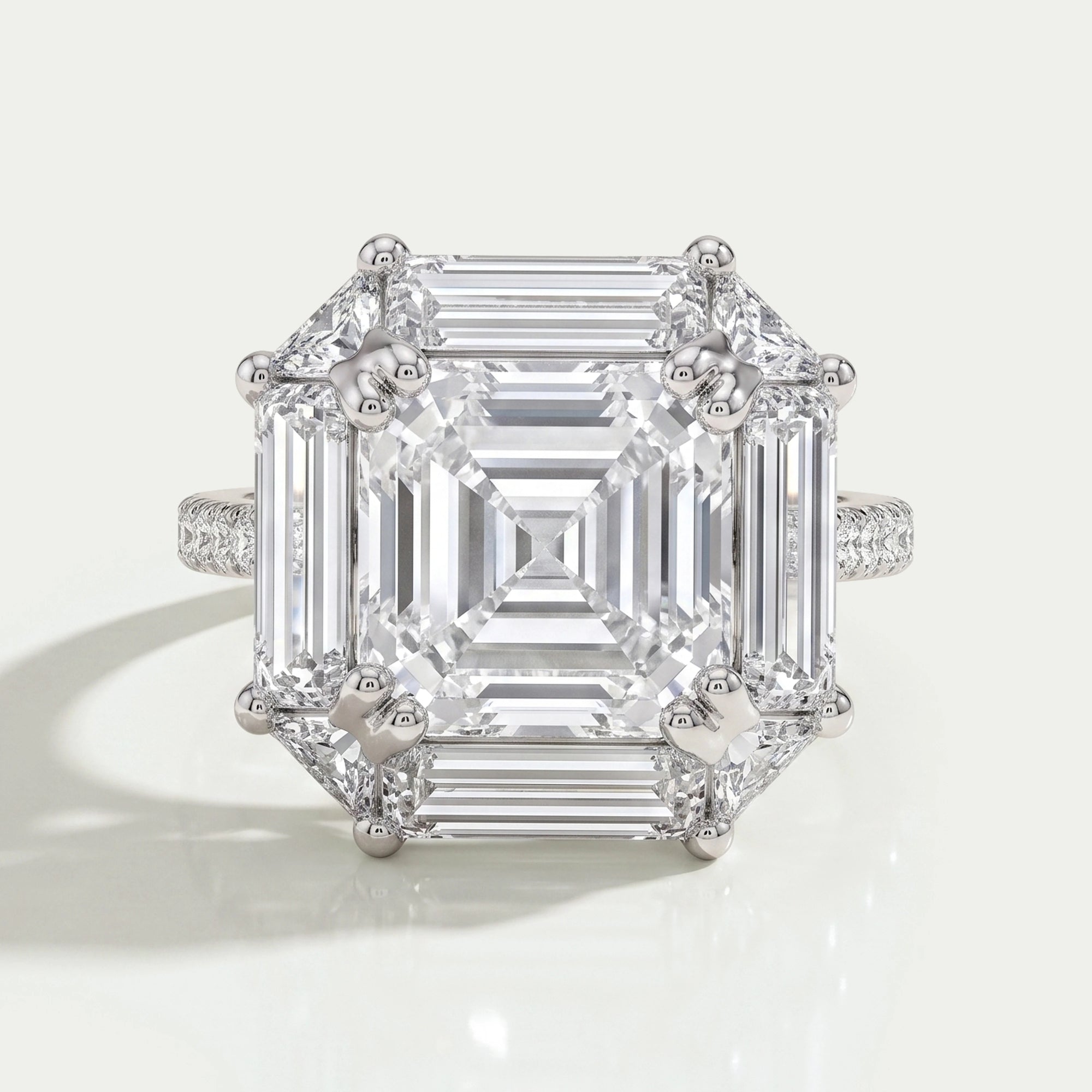 Asscher Cut Baguette Halo Accent Diamond Engagement Ring