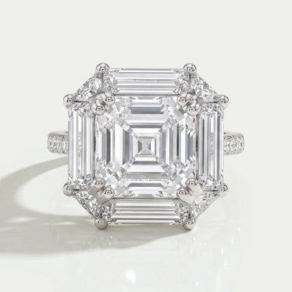 Asscher Cut Baguette Halo Accent Diamond Engagement Ring