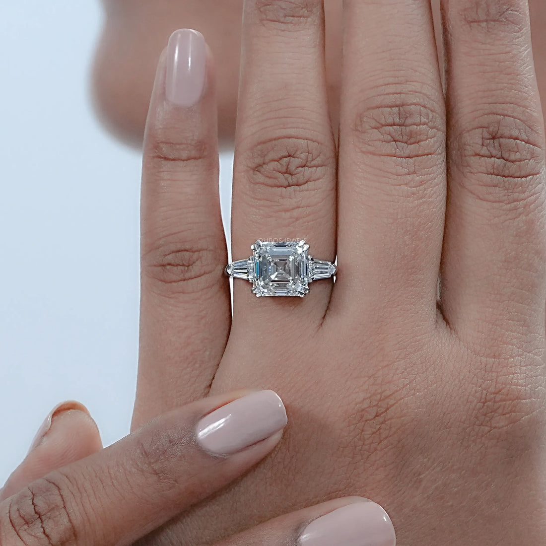 Asscher Diamond Three Stone Engagement Ring Rings