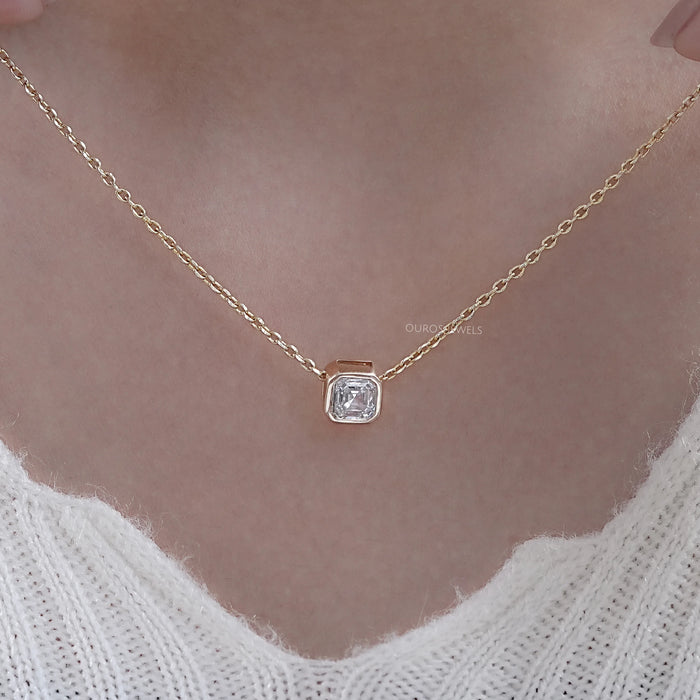 Bezel Set Asscher Cut Lab Diamond Pendant