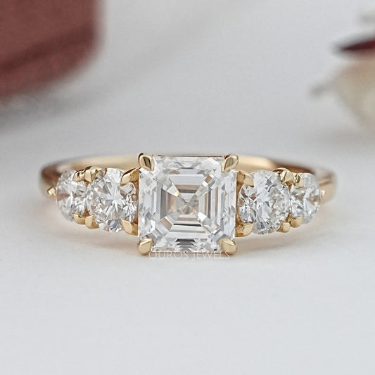 Five Stone Asscher Lab Grown Diamond Engagement Ring Rings