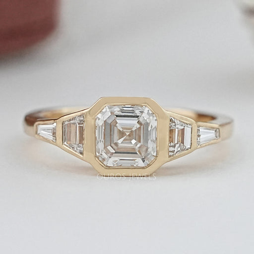 Five Stone Asscher And Trapezoid Diamond Bezel Set Ring Rings