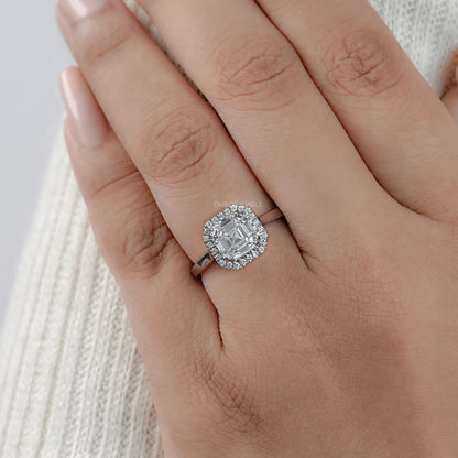Asscher Cut Lab Diamond Halo Solitaire Engagement Ring Rings