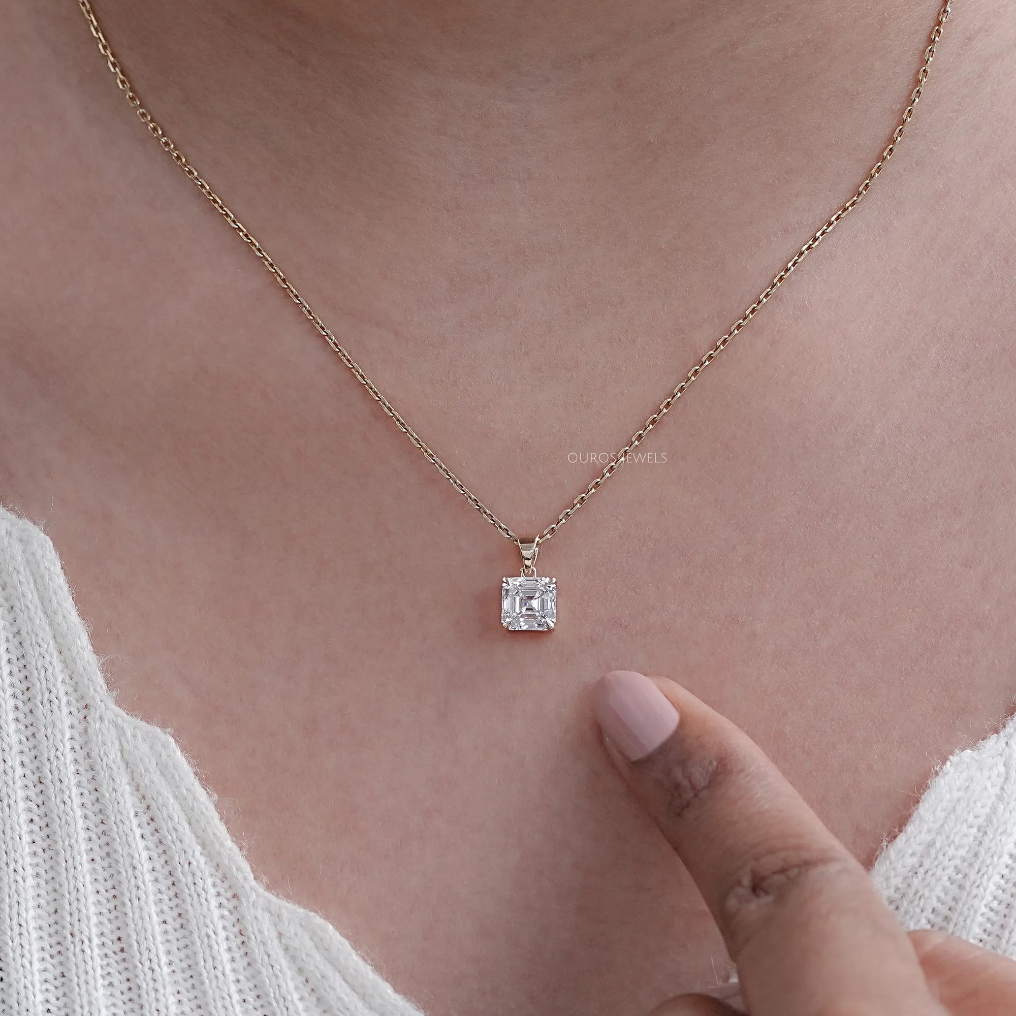 Asscher Lab Diamond Solitaire Pendant Necklaces