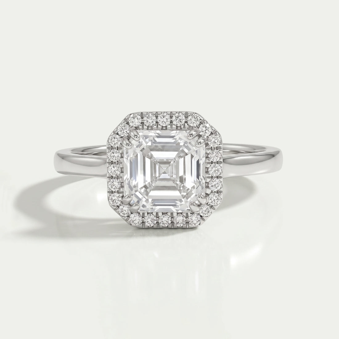 Asscher Cut Lab Diamond Halo Solitaire Engagement Ring Rings
