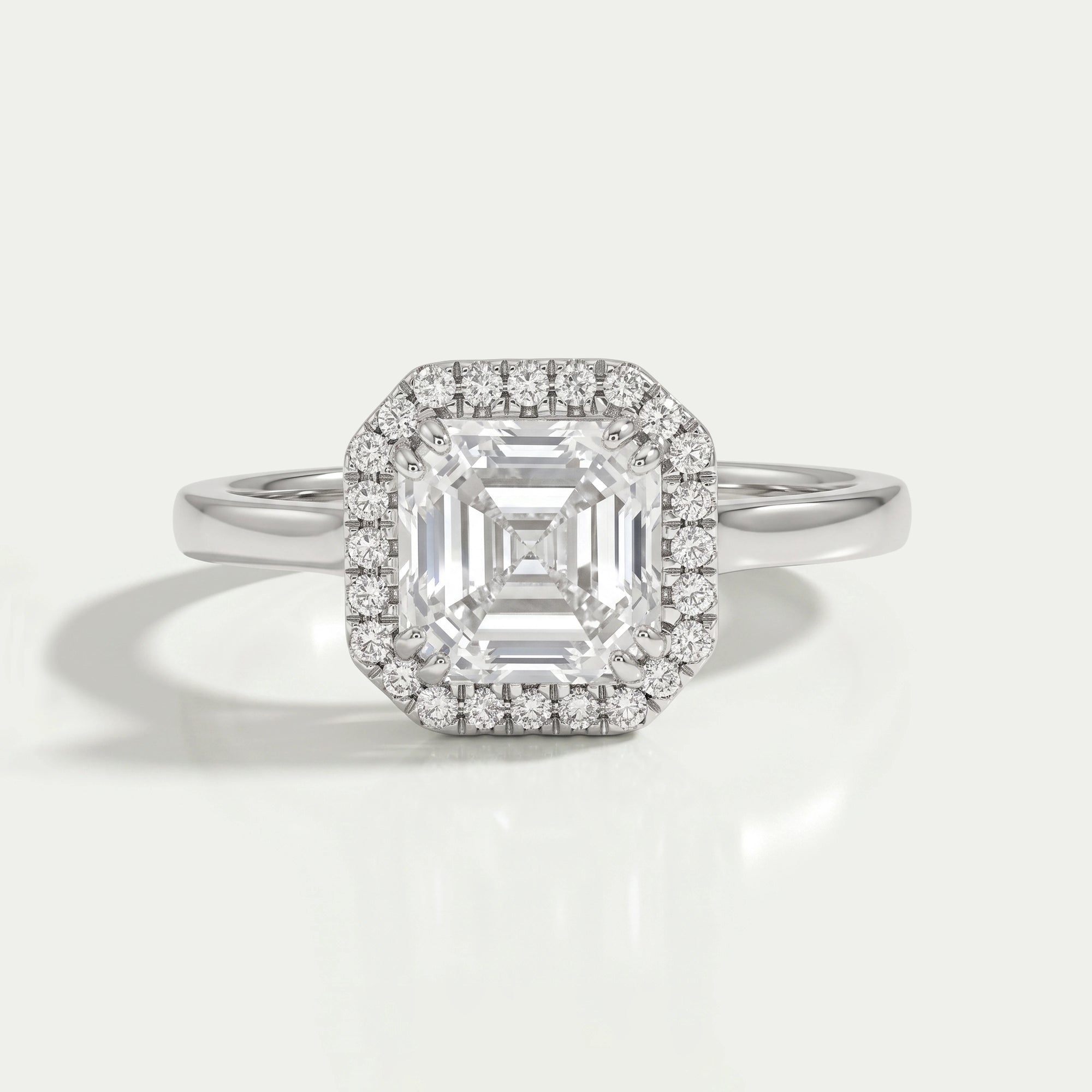 Asscher Cut Lab Diamond Halo Solitaire Engagement Ring Rings