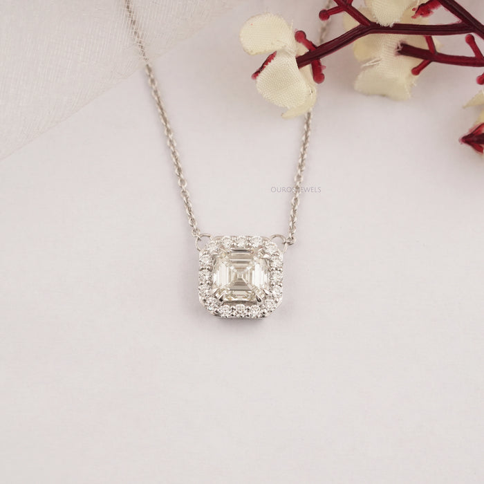 Asscher Cut Lab Diamond Halo Pendant