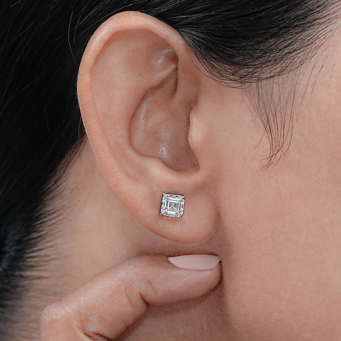 Boucles d'oreilles à tige en diamants de laboratoire taille Asscher
