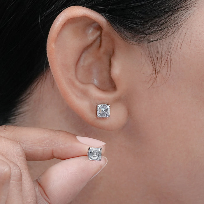 Boucles d'oreilles à tige en diamants de laboratoire taille Asscher